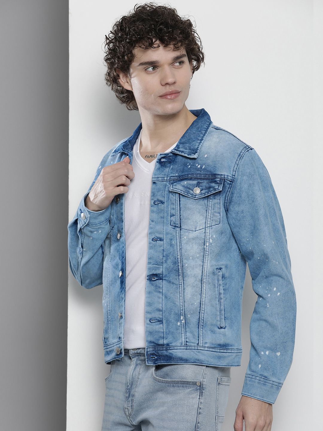 The Indian Garage Co Men Washed Slim Fit Denim Jacket
