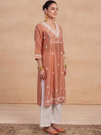 Rumah Wanita Chikankari Sulam Kurta Sutera Chanderi Chikankari