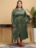 KLOTTHE Women Plus Size Woollen Bath Robe With Belt