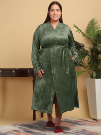 KLOTTHE Women Plus Size Woollen Bath Robe With Belt