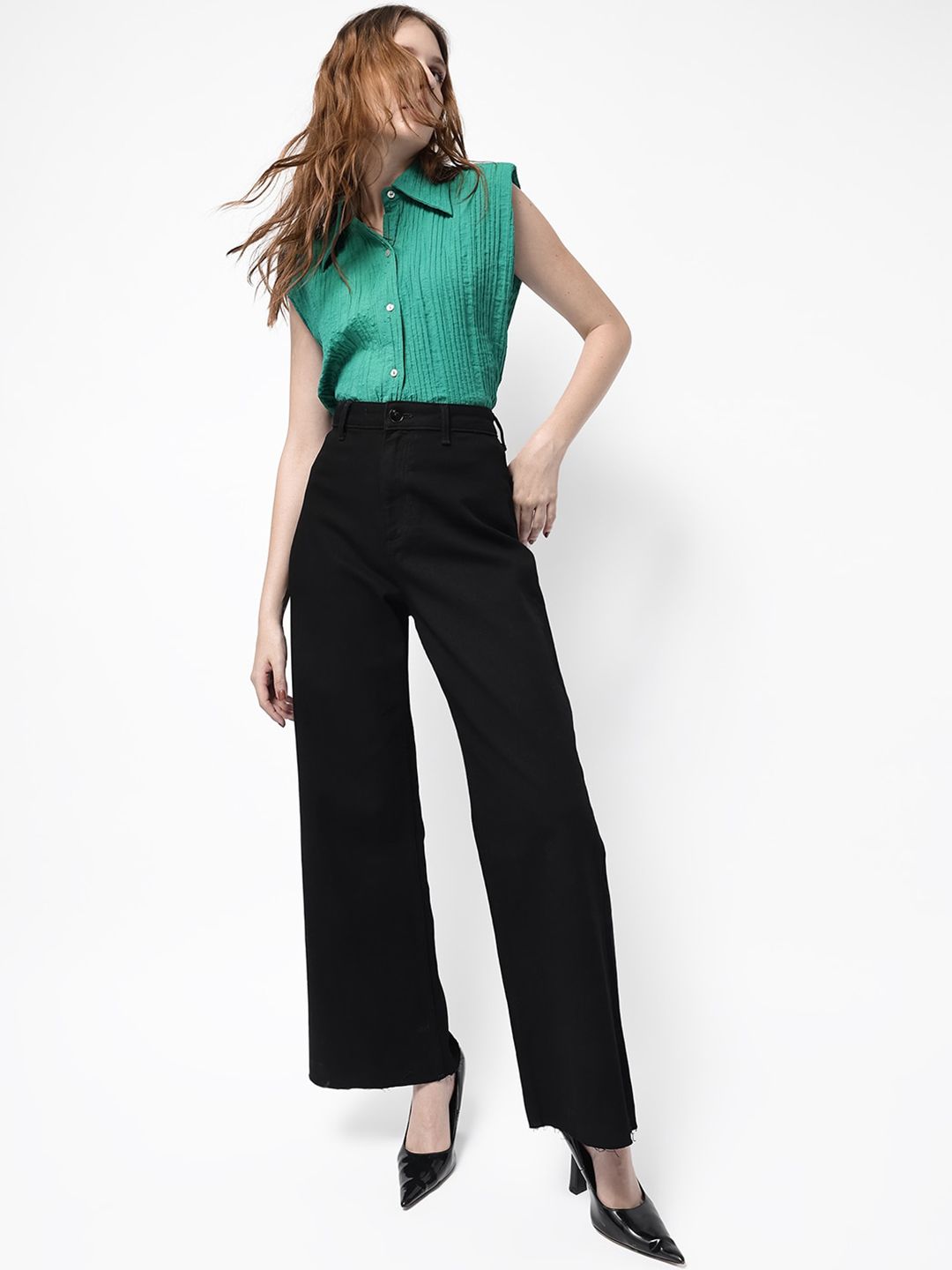 RAREISM Women Comfort Wide Leg High-Rise Stretchable Jeans