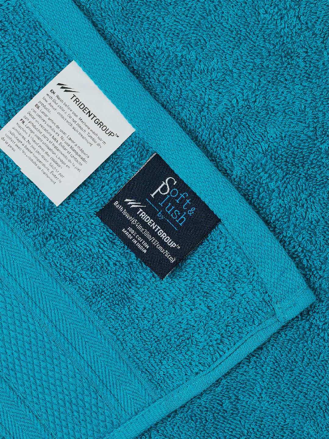 MYTRIDENT Teal Blue Set of 4 Soft  Plush Cotton Hand Towel