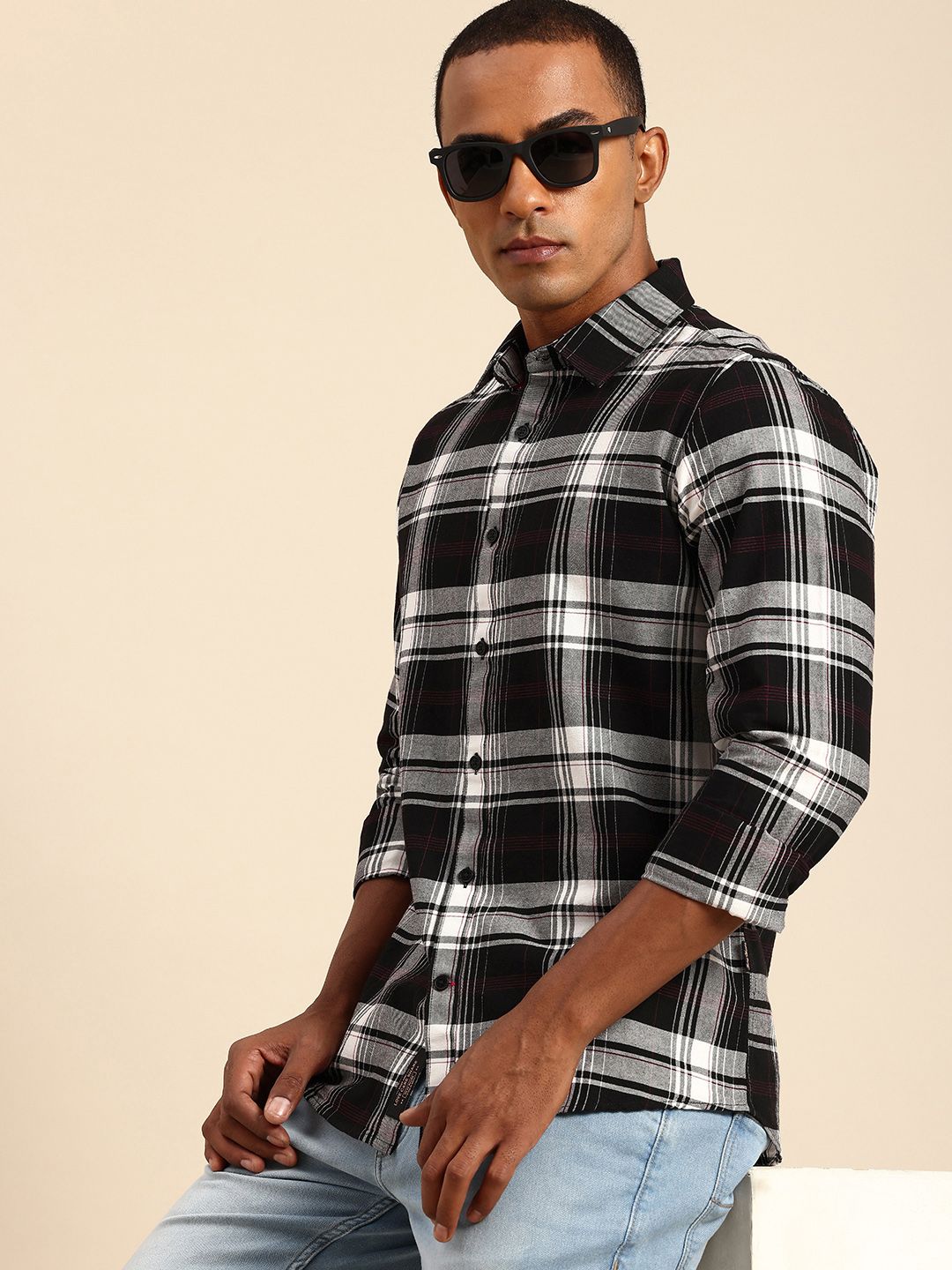 Being Human Slim Fit Opaque Pure Cotton Checked Casual Shirt