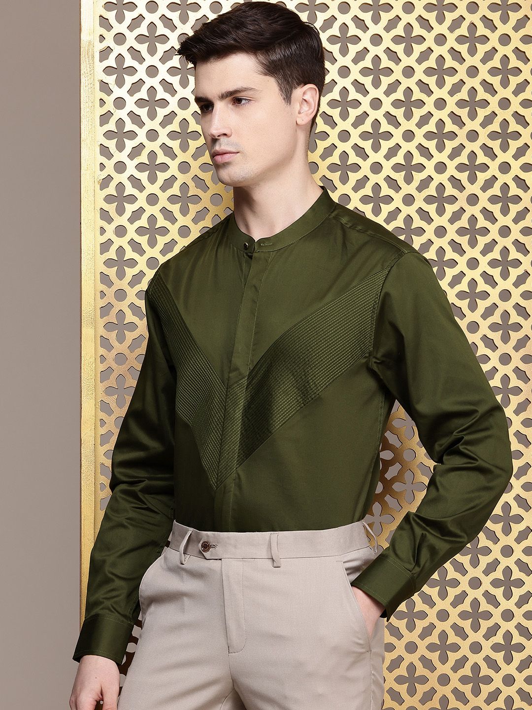 House of Pataudi Pure Cotton Pleated Party Shirt
