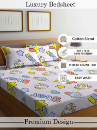 Myntra Elegant Homes Multicoloured Cartoon Characters 300 TC King Bedsheet with 2 Pillow Covers