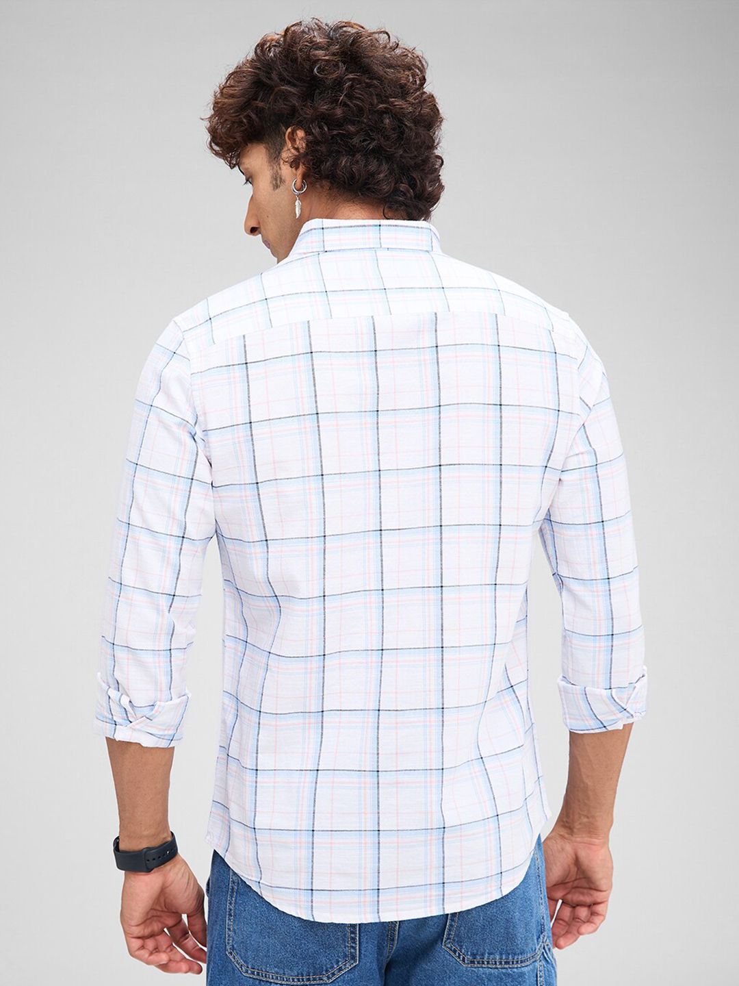 VASTRADO Slim Fit Windowpane Checked Spread Collar Cotton Casual Shirt