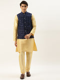 SOJANYA Men Golden & Navy Blue Kurta with Churidar