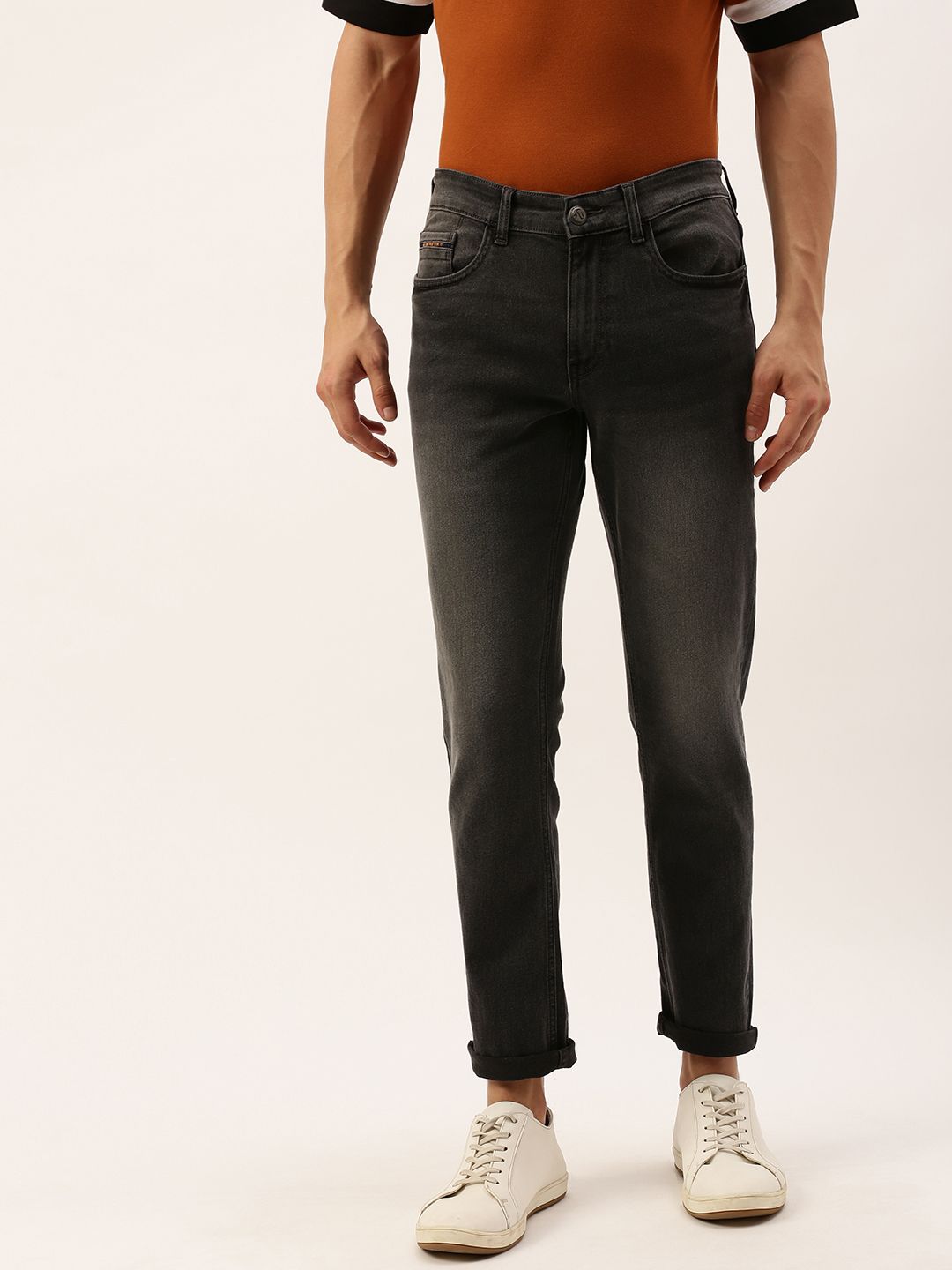 The Indian Garage Co Men Charcoal Grey Slim Fit Mid-Rise Clean Look Jeans