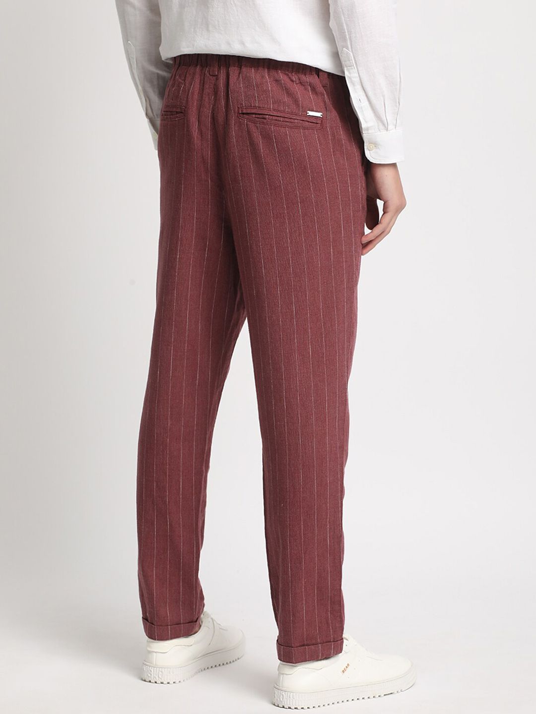 THE BEAR HOUSE Men Striped Tapered Fit Pleated Mid-Rise Trousers
