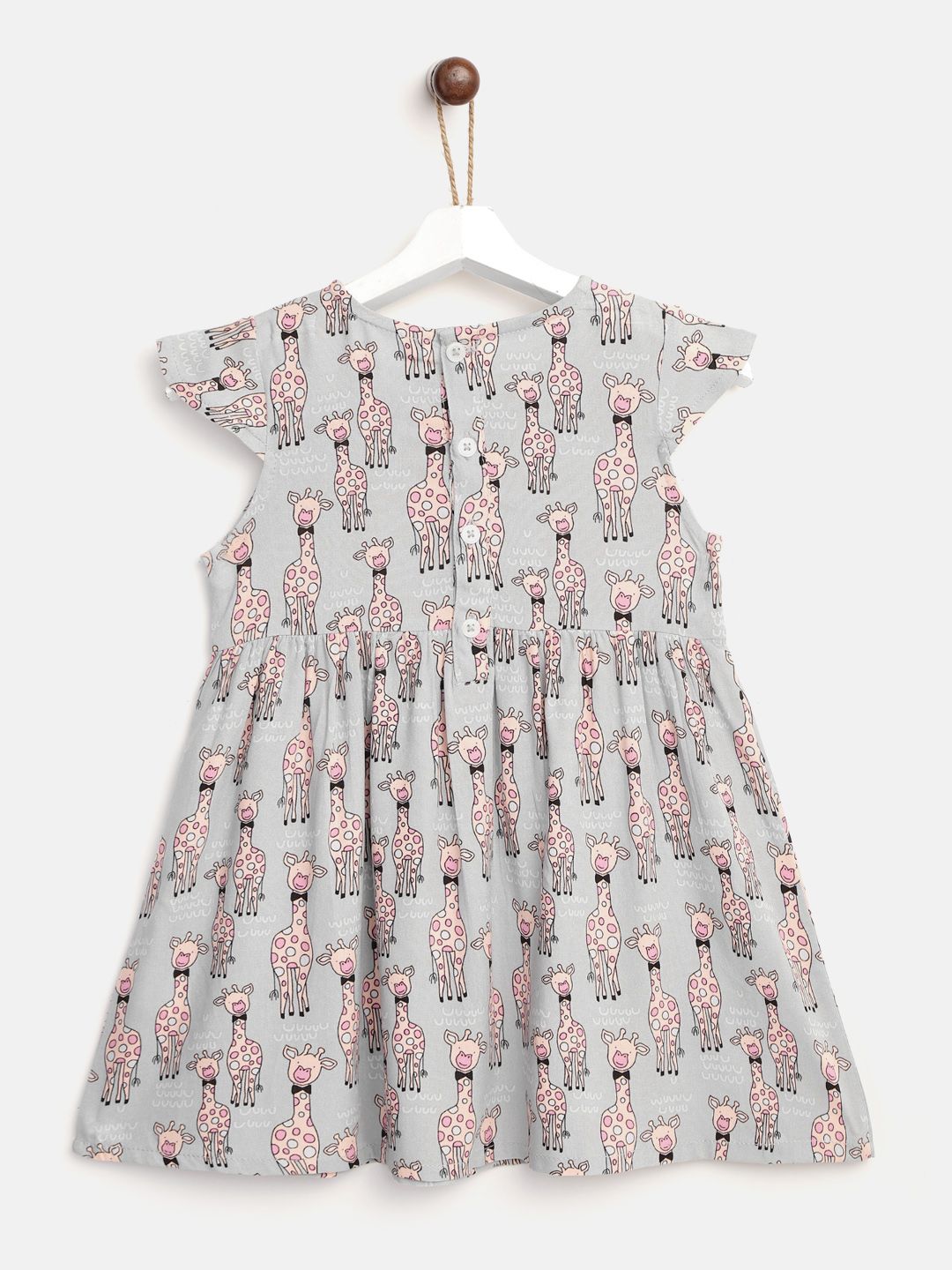 YK Infant Girls Grey & Peach-Coloured Giraffe Print Fit & Flare Dress