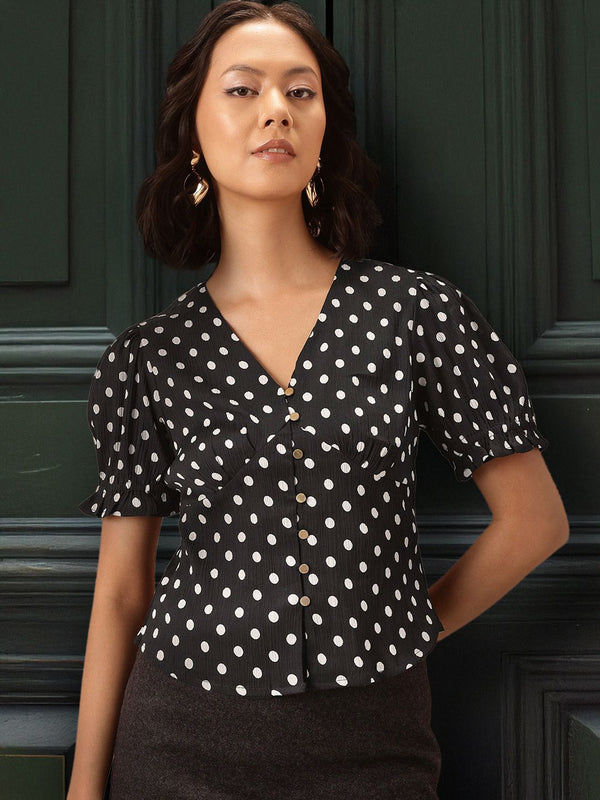 all about you Polka Dot Print Shirt Style Top