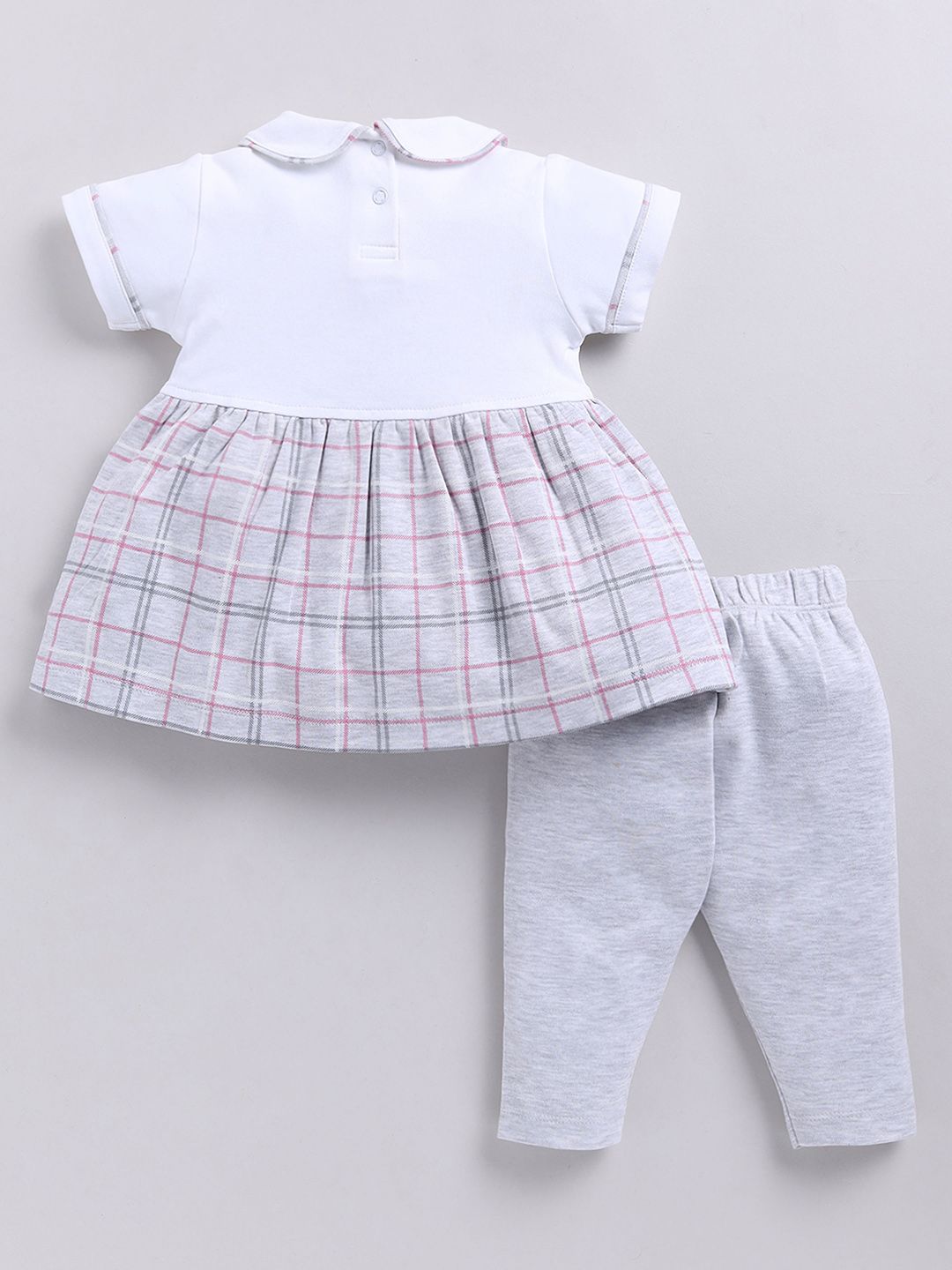 Moms Love Infant Girls Pure Cotton Checked Dress with Trousers