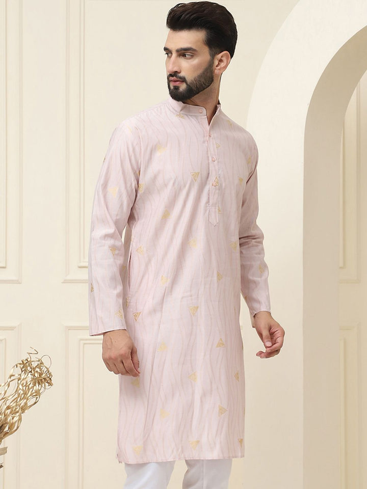SOJANYA Geometric Embroidered Mandarin Collar Cotton Silk Straight Kurta