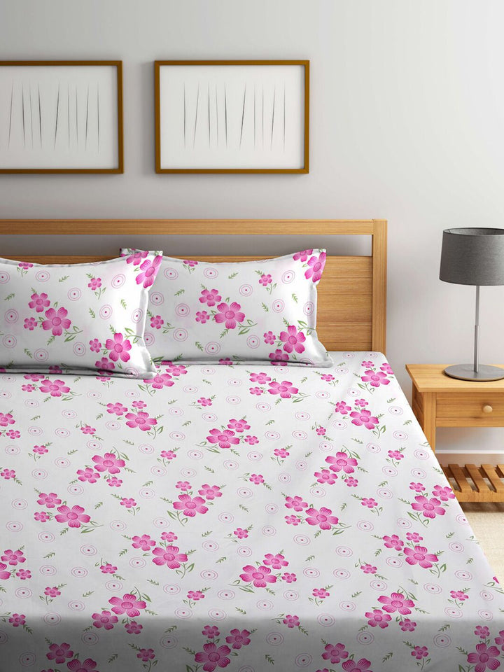 KLOTTHE Kelabu Kapas Bunga 300 TC Dilengkapi Cadar King Halus dengan 2 Sarung Bantal-250 x 225 cm