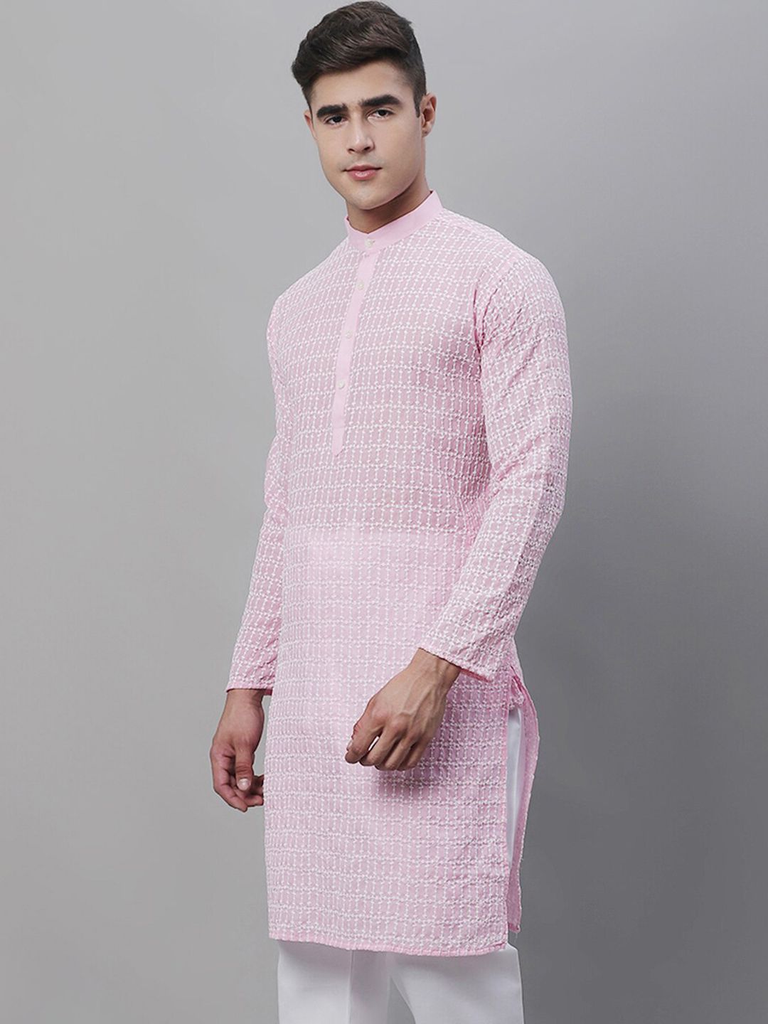 SOJANYA Thread Work Mandarin Collar Pure Cotton Kurta