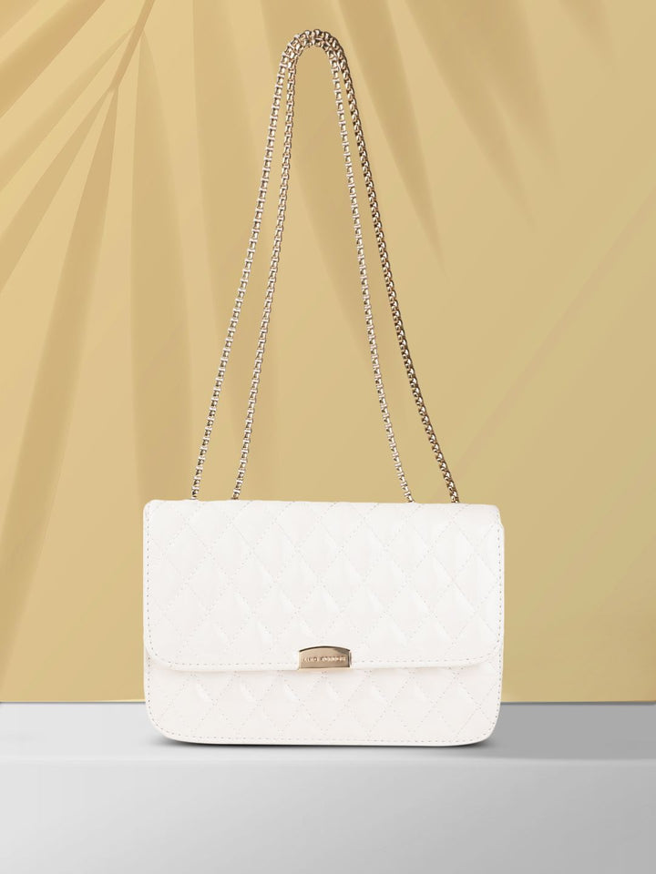 Lino Perros Women White Quilted Structured Shoulder Bag