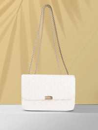 Lino Perros Women White Quilted Structured Shoulder Bag