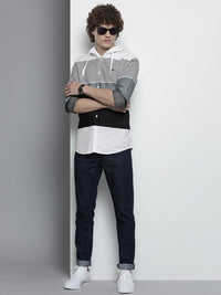 The Indian Garage Co Men Pure Cotton White & Grey Horizontal Striped Casual Shirt