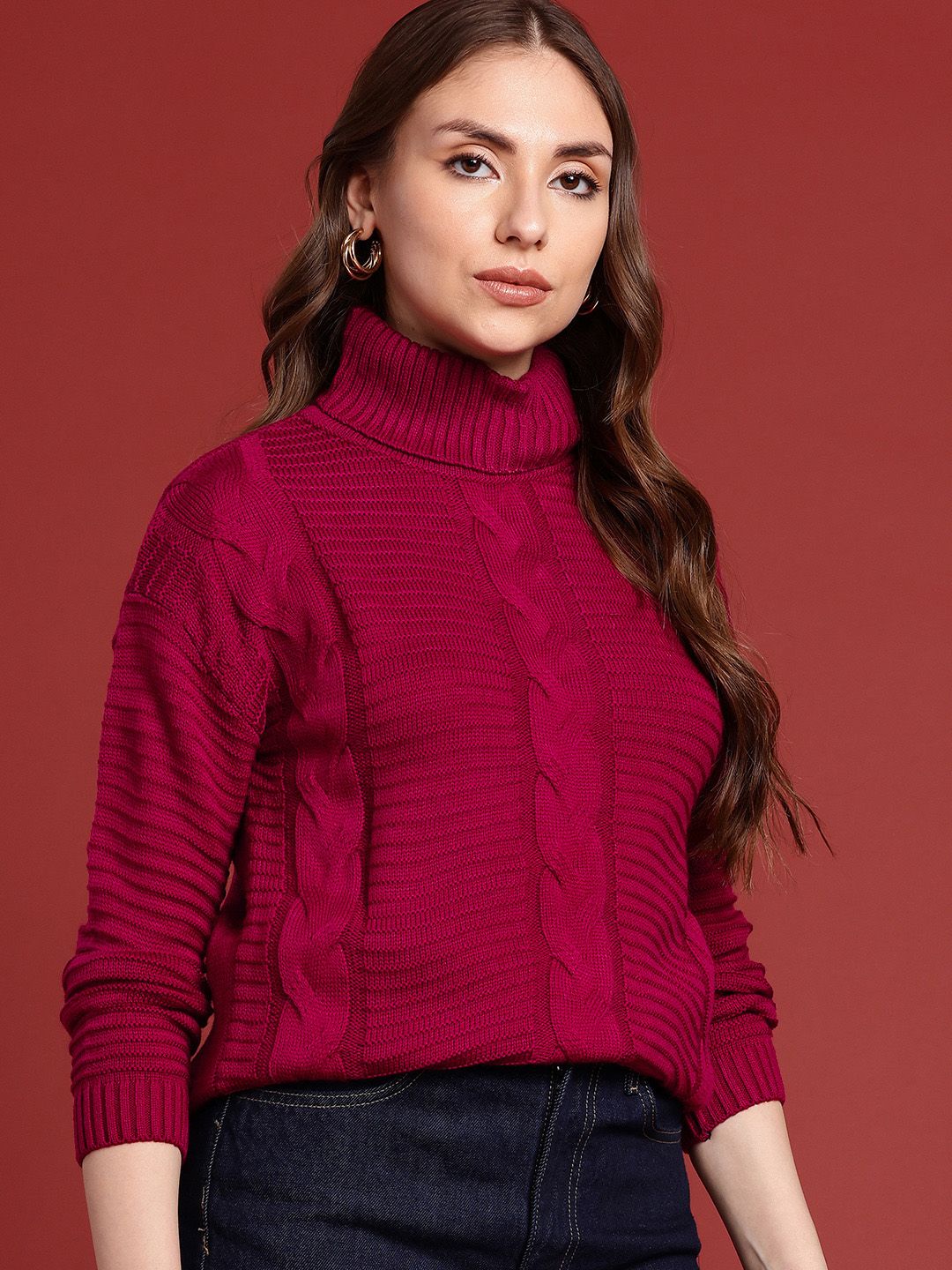 all about you Cable Knit Turtle Neck Pullover
