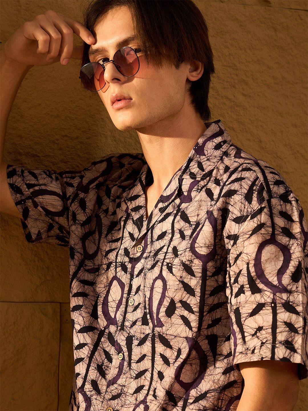 DENNISON Block Printed Oversized Pure Cotton Casual Shirt