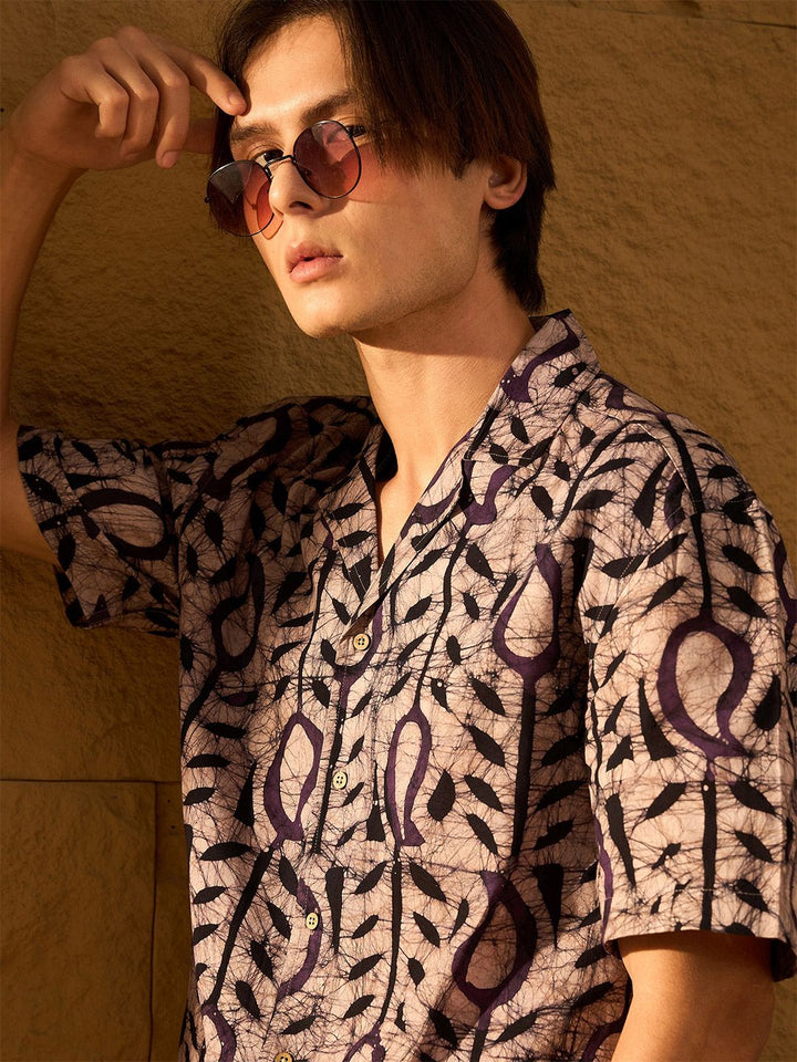 DENNISON Block Printed Oversized Pure Cotton Casual Shirt