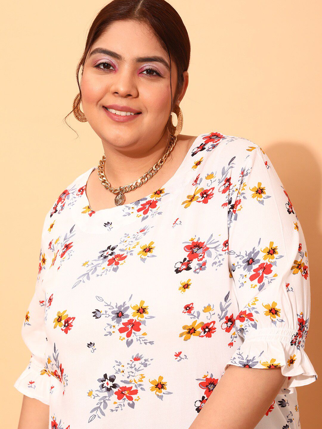 CURVY STREET Plus Size Floral Printed Top
