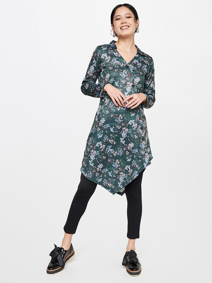 Global Desi Green & Blue Printed Tunic