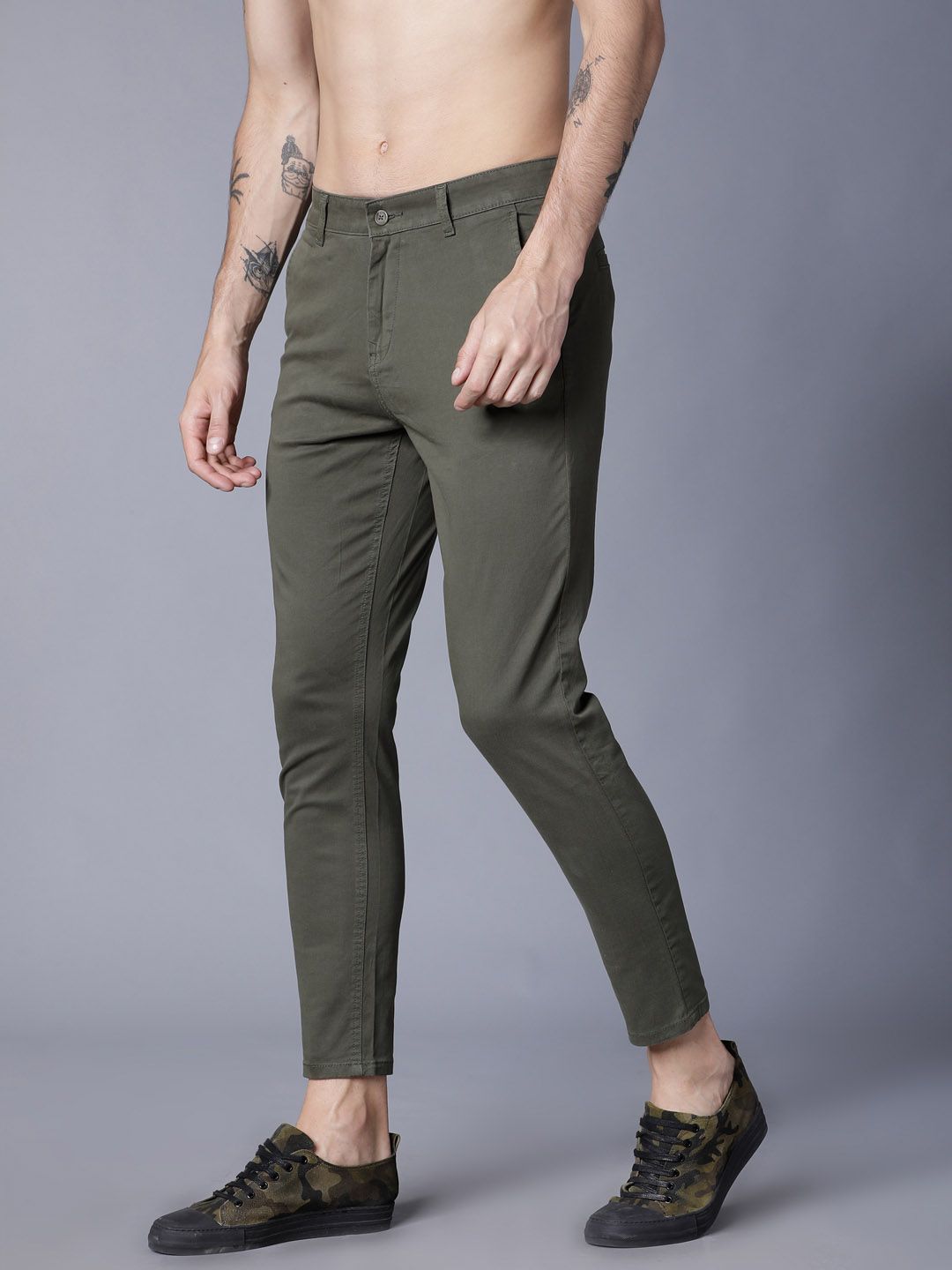 HIGHLANDER Men Olive Green Tapered Fit Chinos