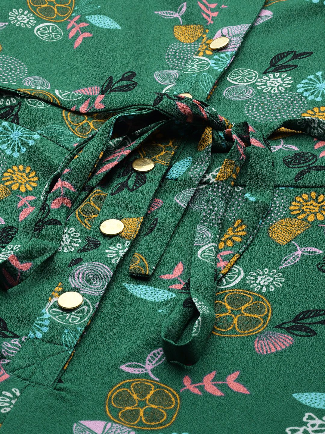 DressBerry Women Green & Pink Printed Basic Jumpsuit with Belt