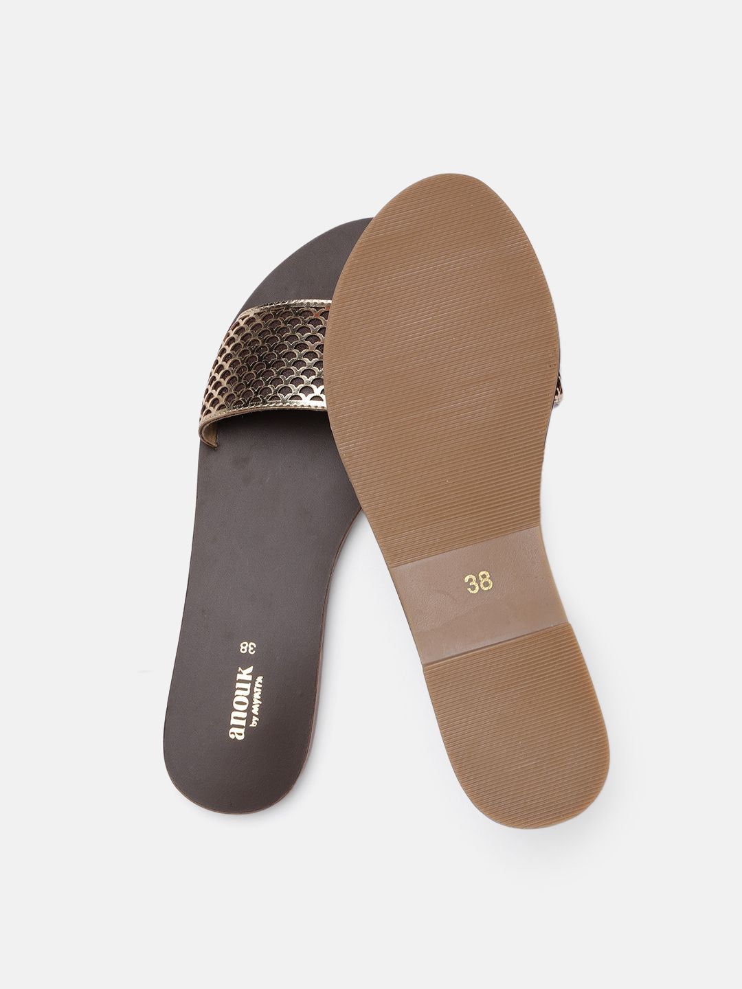 Anouk Women Gold-Toned & Brown Open Toe Flats