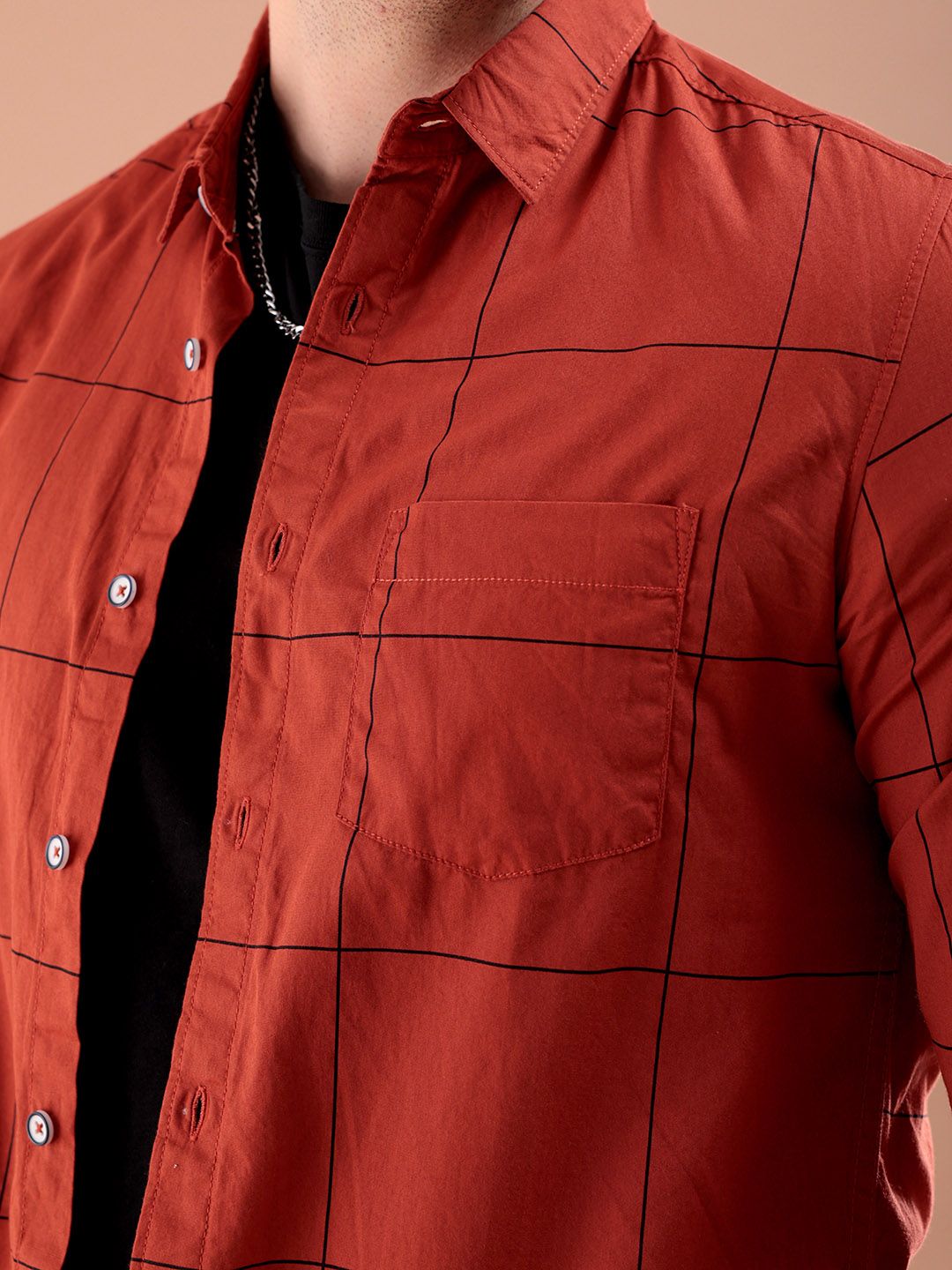 The Indian Garage Co Men Rust Orange & Black Slim Fit Checked Casual Shirt