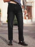 Urbano Fashion Men Black Regular Fit Washed Cargo Jeans With 6 Pockets Stretchable