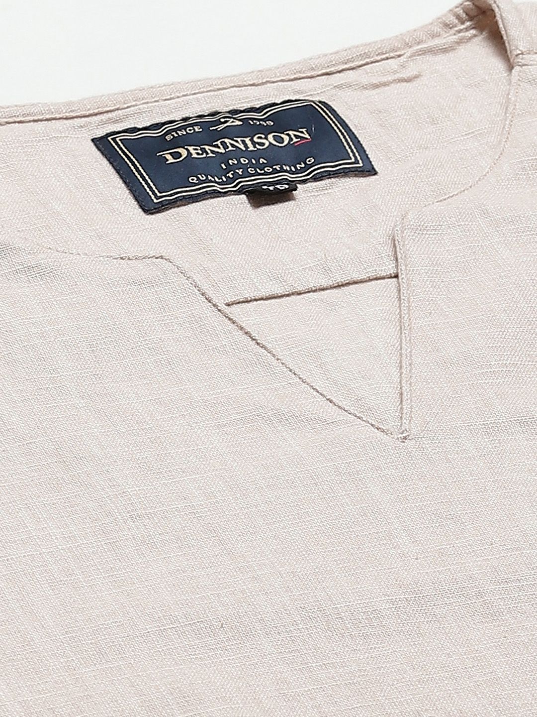 DENNISON Men Beige Comfort Fit Solid Shirt Style Kurta