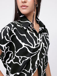 DressBerry Remix Of Monochrome Abstract Printed Spread Collar Shirt