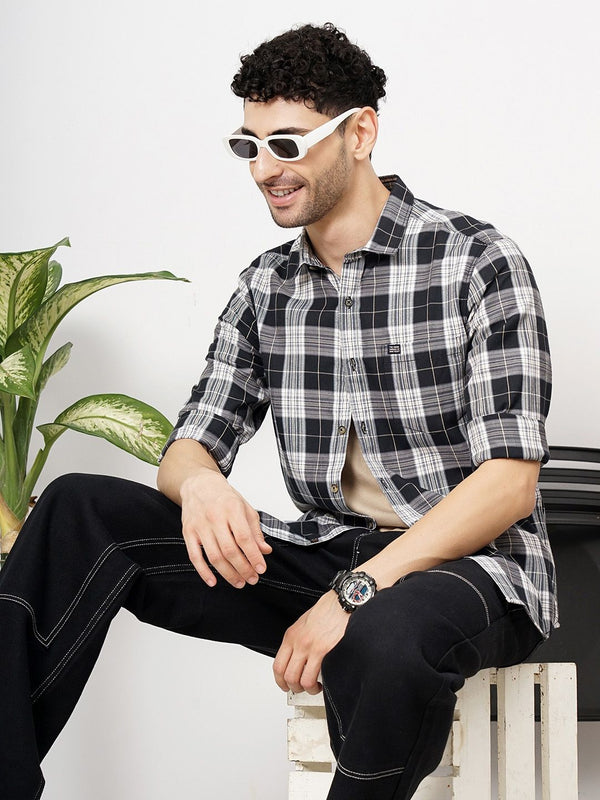 The Indian Garage Co Men Tartan Checked Cotton Casual Shirt