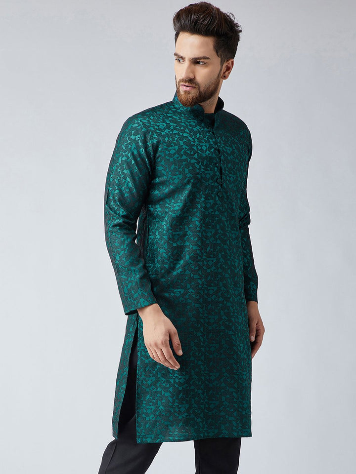 SOJANYA Men Teal Green Woven Design Kurta Lurus