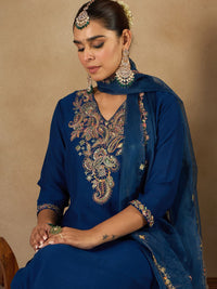 Indo Era Women Ethnic Motifs Embroidered Regular Liva Kurta with Trousers & With Dupatta