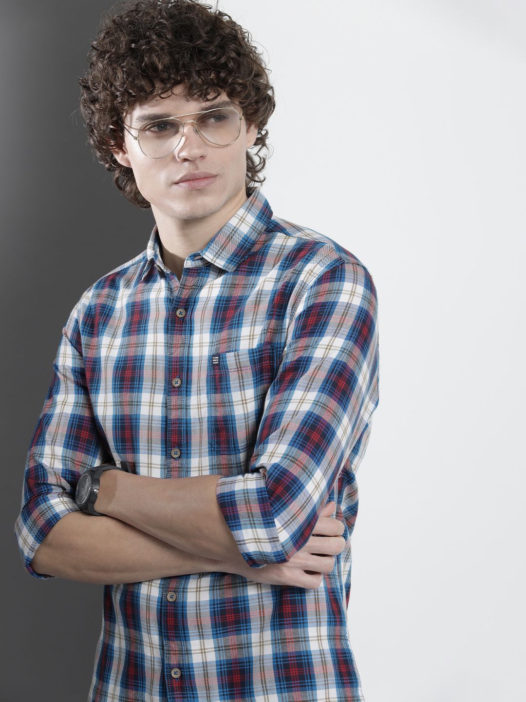 The Indian Garage Co Men Tartan Checked Cotton Casual Shirt
