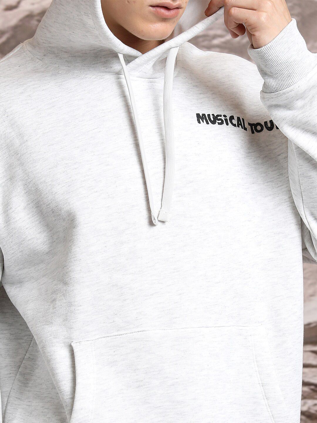 HIGHLANDER White Typography Printed Hooded Long Sleeves Oversized Pullover Sweatshirt