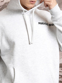 HIGHLANDER White Typography Printed Hooded Long Sleeves Oversized Pullover Sweatshirt
