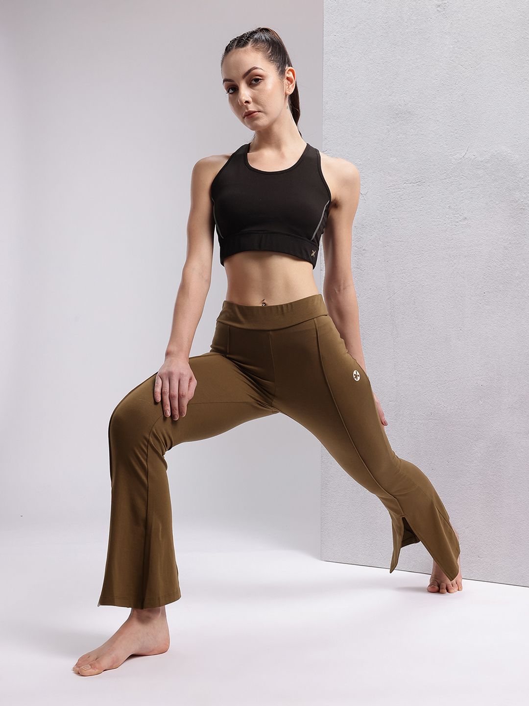 HRX by Hrithik Roshan Women Slit Hem Paneled Flared Yoga Track Pants
