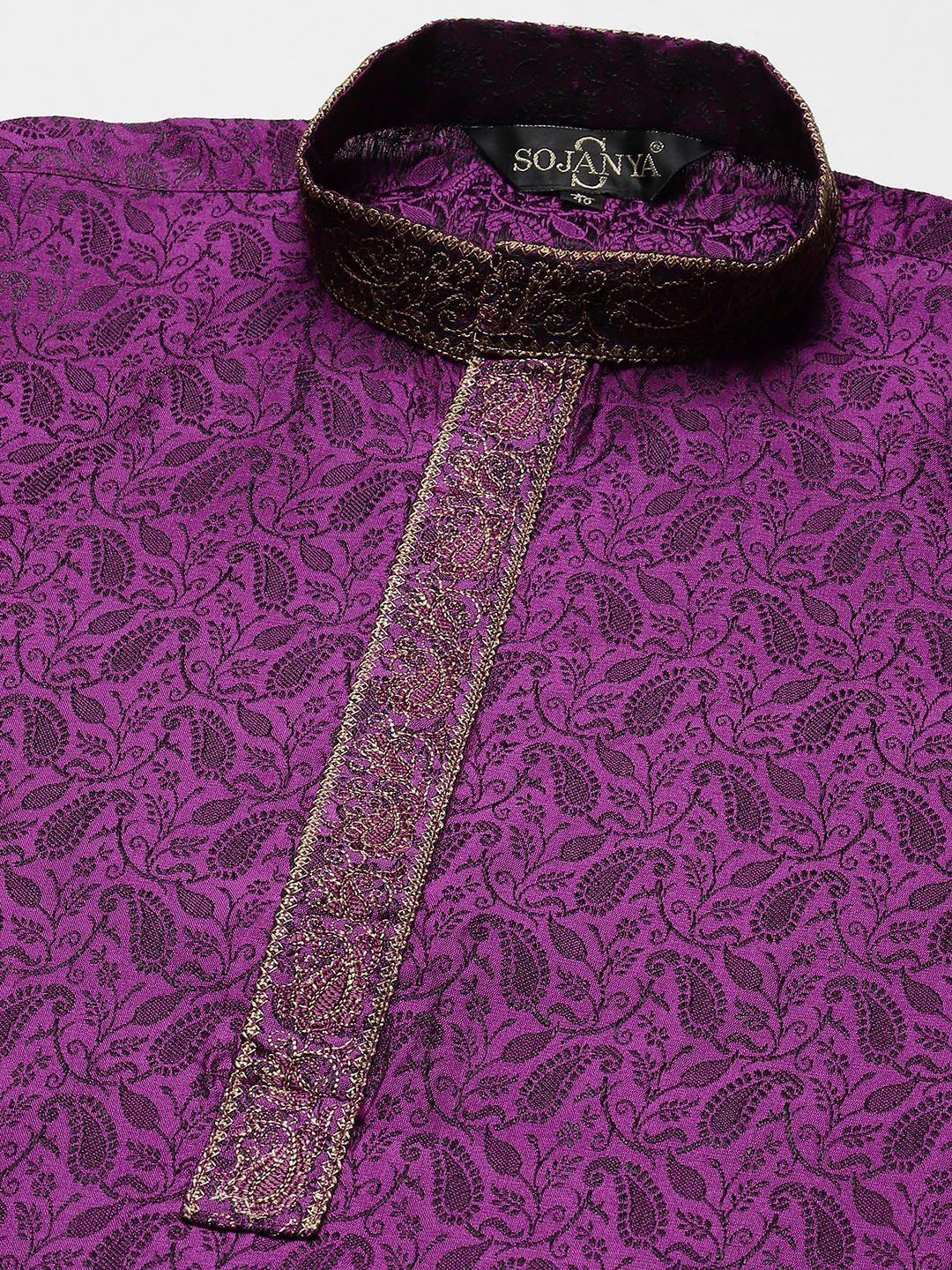 SOJANYA Lelaki Motif Etnik Ungu Jacquard Kurta