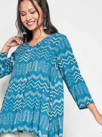 Global Desi Geometric Printed V-Neck A-Line Top