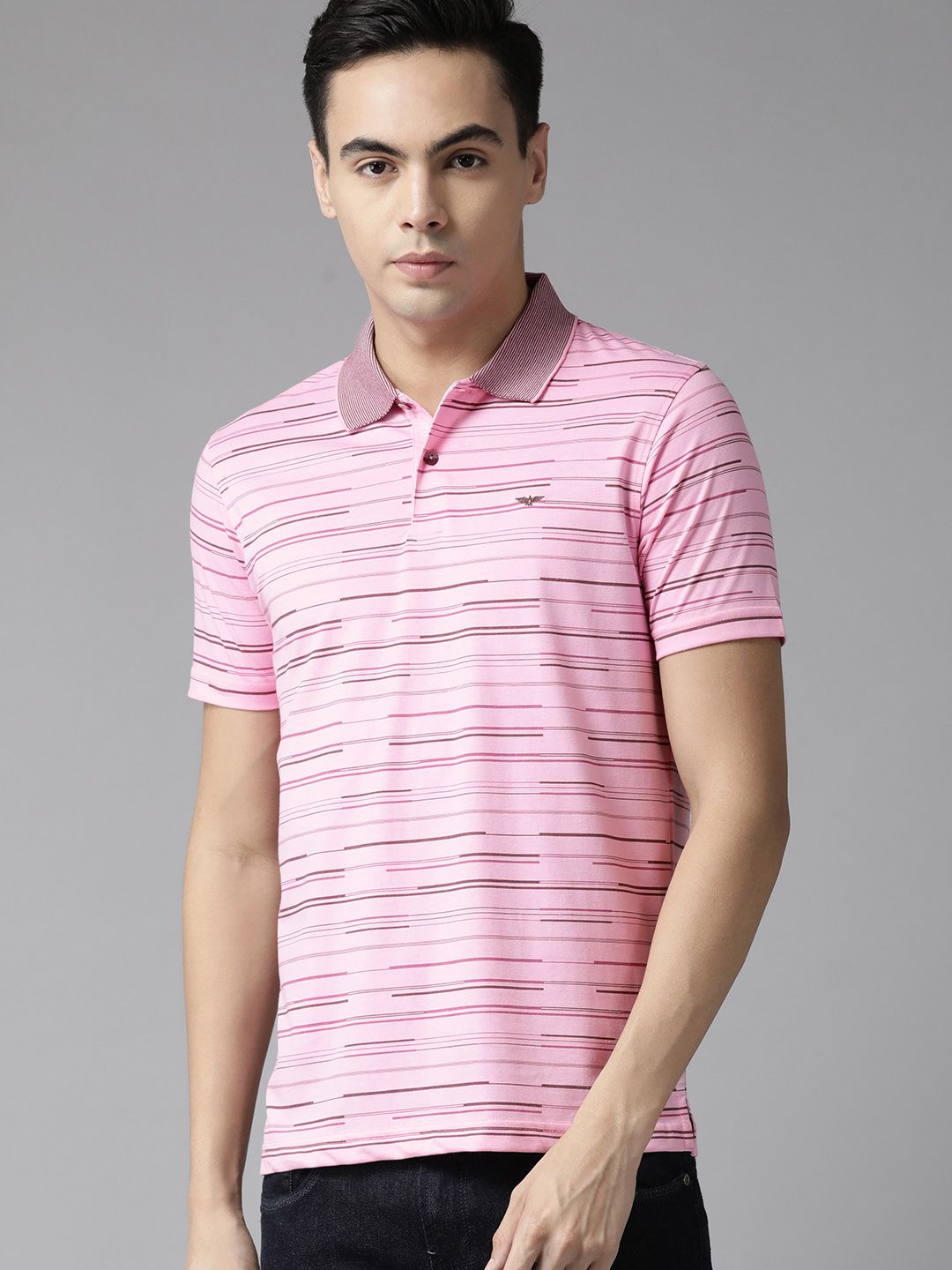 Park Avenue Men Striped Polo Collar Slim Fit T-shirt