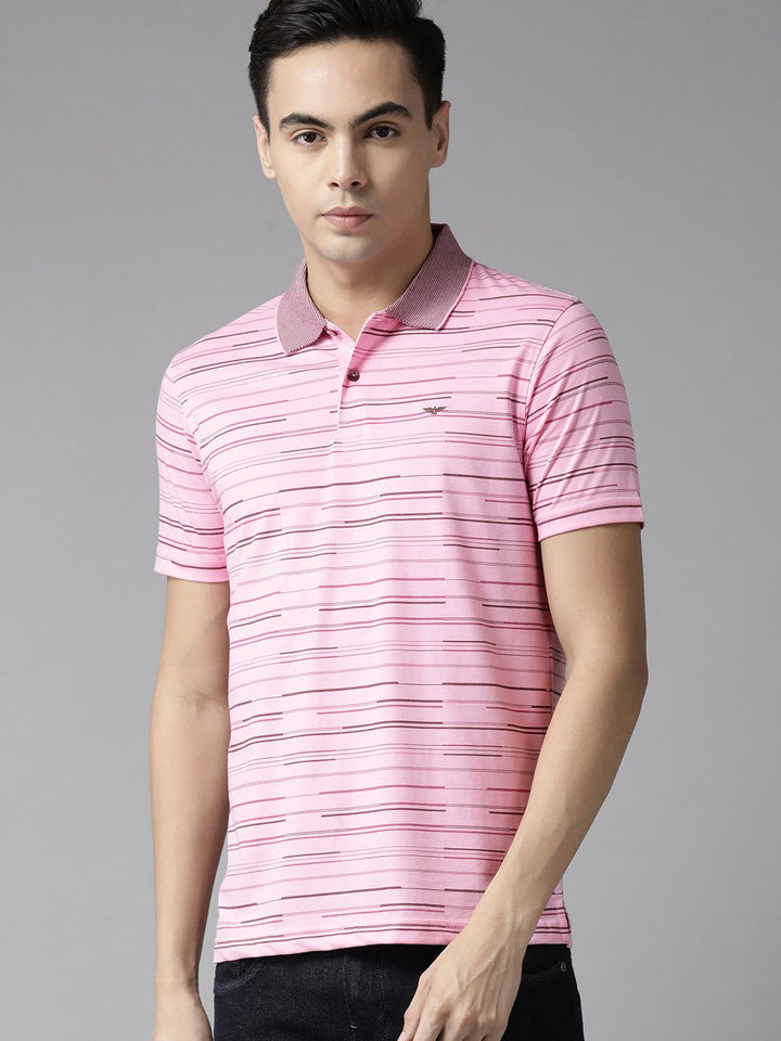 Park Avenue Men Striped Polo Collar Slim Fit T-shirt