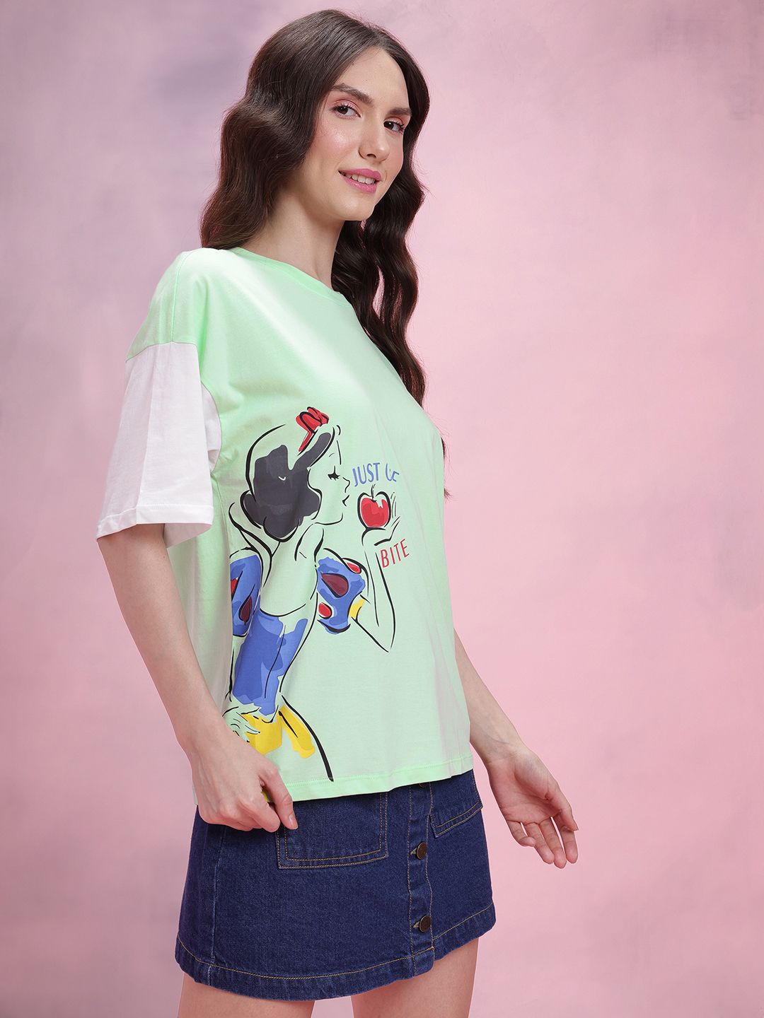 DressBerry Snow White Print Drop-Sleeves Pure Cotton Oversized T-shirt