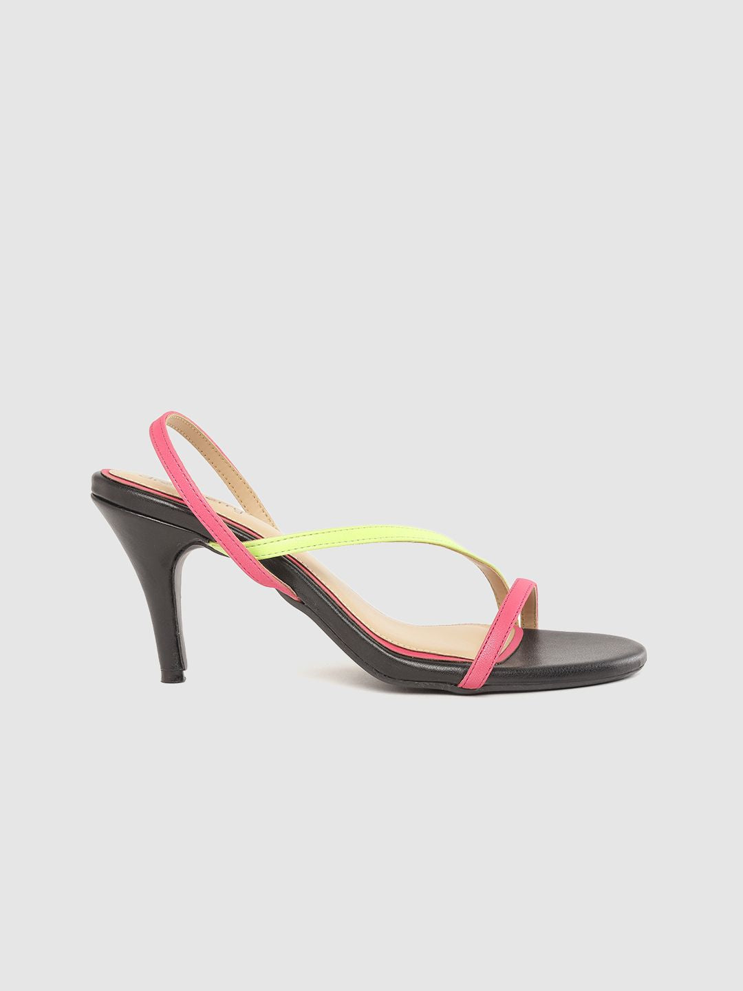 DressBerry Women Fuchsia Pink & Lime Green Colourblocked Strappy Slim Heels