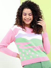 Tokyo Talkies Abstract Patterned Pullover