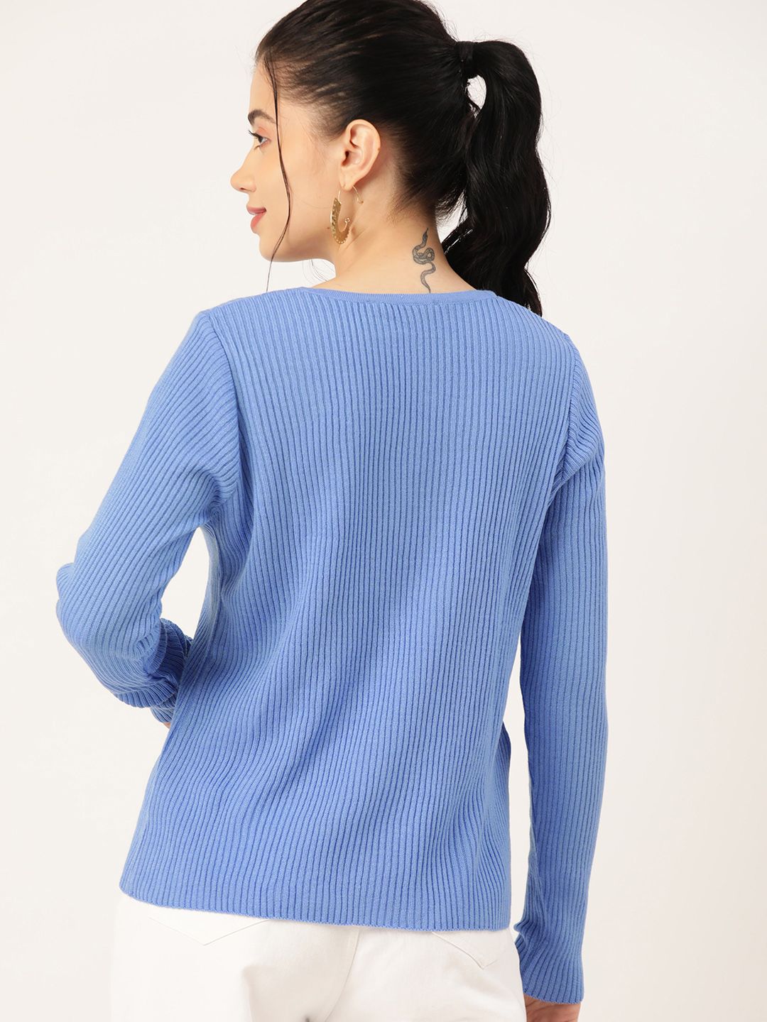 DressBerry Women V-Neck Ribbed Pullover