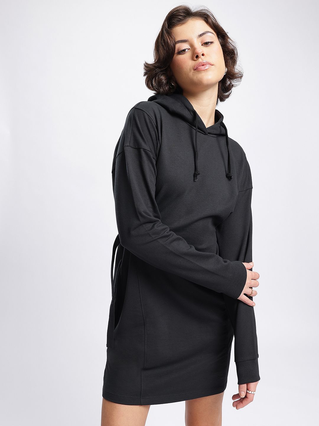 DressBerry Casual Cinch Belted Hooded Jumper Mini Dress